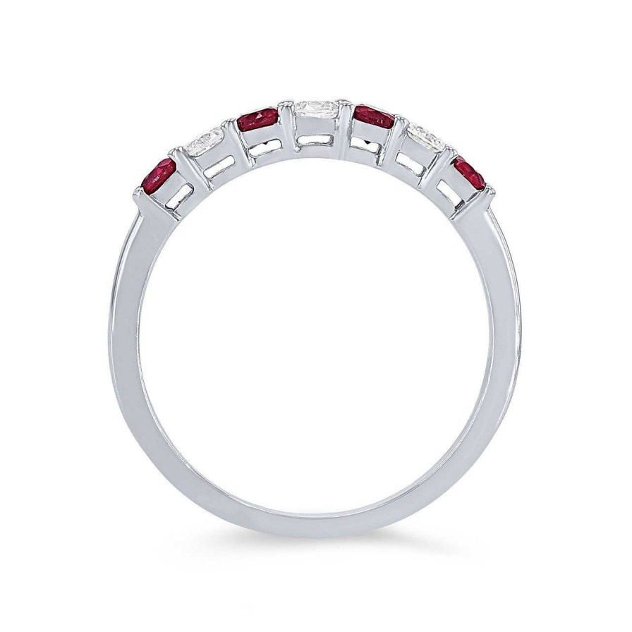 Diamonds Direct Women'S Bands | Alternating Ruby And Diamond Wedding Band By Classique White Gold 14K