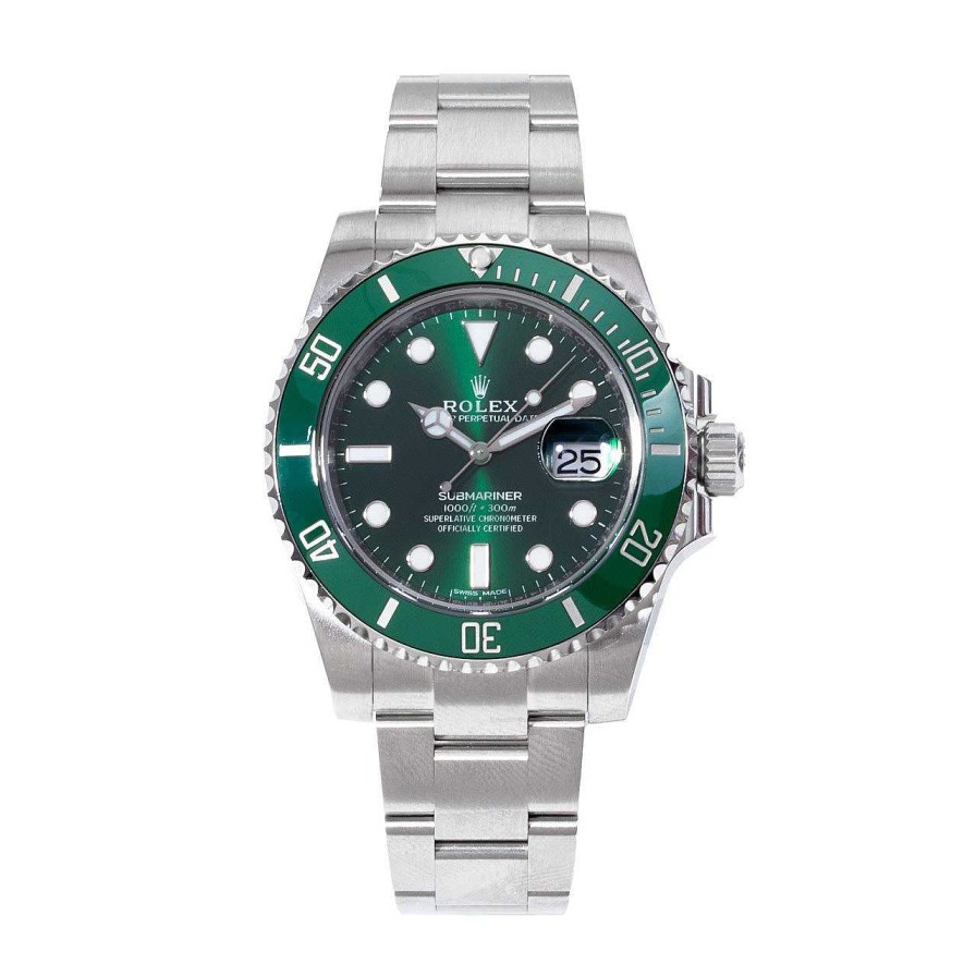 Diamonds Direct Men'S Watches | Rolex Submariner Date 40Mm Green Dial And Bezel Watch | Oystersteel Bracelet