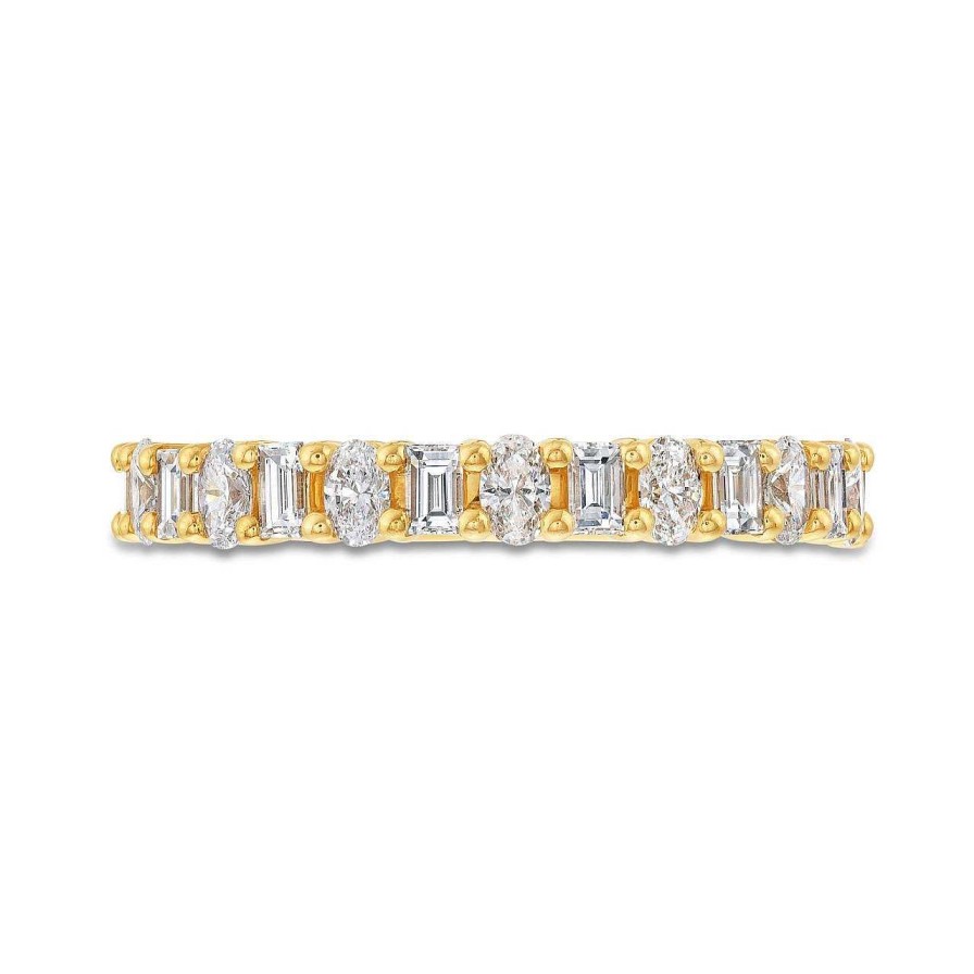 Diamonds Direct Fashion Rings | Alternating Baguette And Oval Cut Diamond Wedding Band Yellow Gold 14K