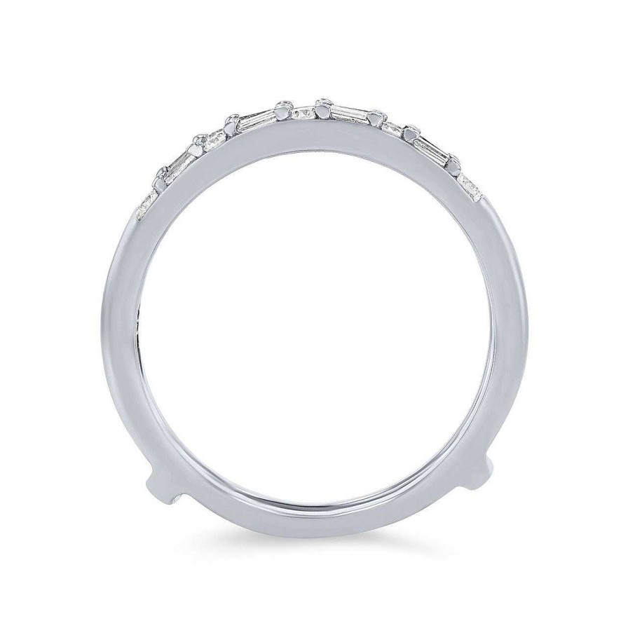 Diamonds Direct Women'S Bands | Alternating Round And Baguette Diamond Ring Guard By True Romance White Gold 14K